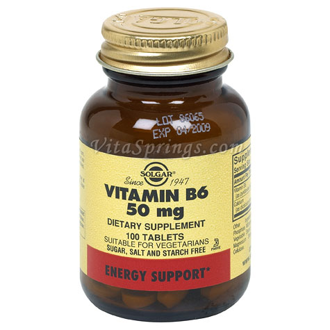 Vitamin B6 50 mg, 100 Tablets, Solgar