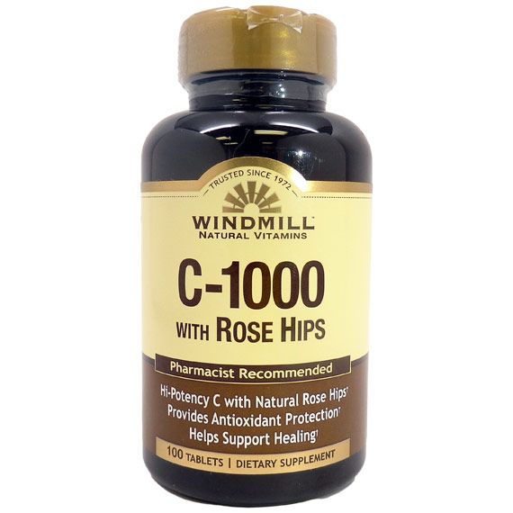 Vitamin C 1000 mg with Rose Hips, 100 Tablets, Windmill Health Products