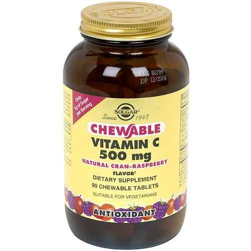 Vitamin C 500 mg Chewable - Cran Raspberry Flavor, 90 Tablets, Solgar