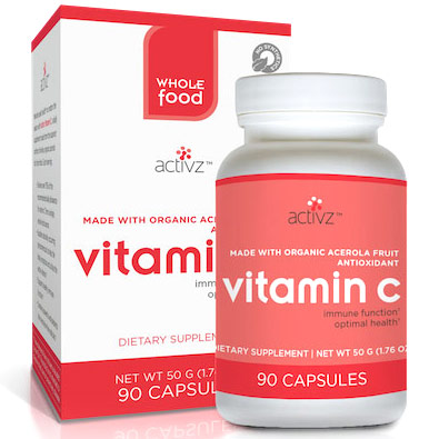 Activz Activz Vitamin C, From Organic Whole Food Acerola Cherry, 90 Capsules