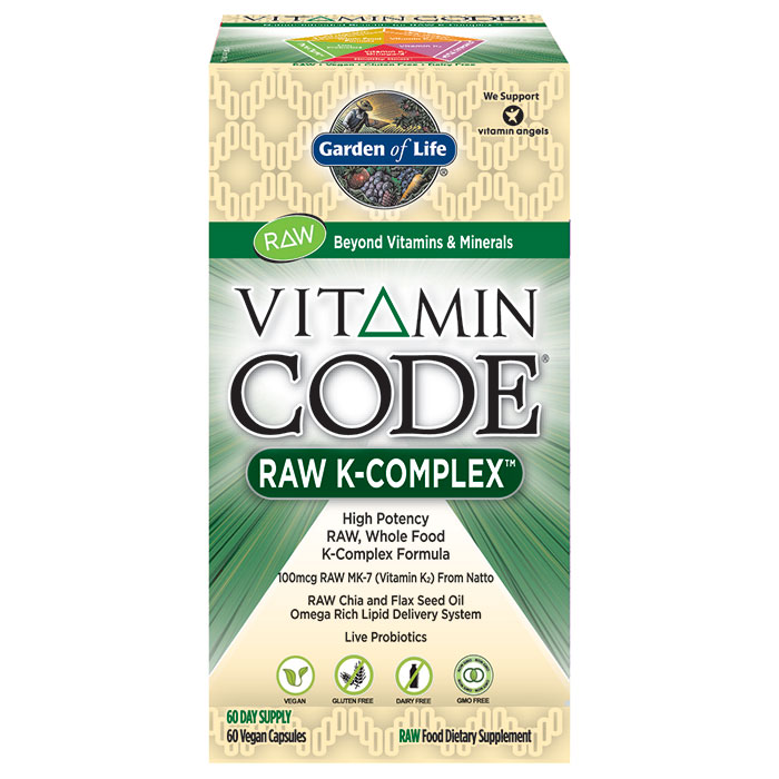 Vitamin Code RAW K-Complex, Whole Food Vitamin K Formula, 60 Vegan Capsules, Garden of Life