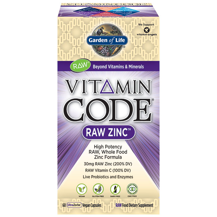 Vitamin Code RAW Zinc, High Potency Whole Food, 60 Vegan Capsules, Garden of Life