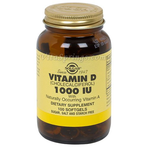 Vitamin D 1000 IU (Cholecalciferol), 100 Softgels, Solgar