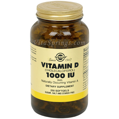 Vitamin D 1000 IU (Cholecalciferol), 250 Softgels, Solgar
