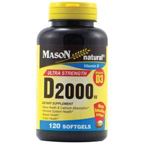 Vitamin D 2000 IU, 120 Softgels, Mason Natural