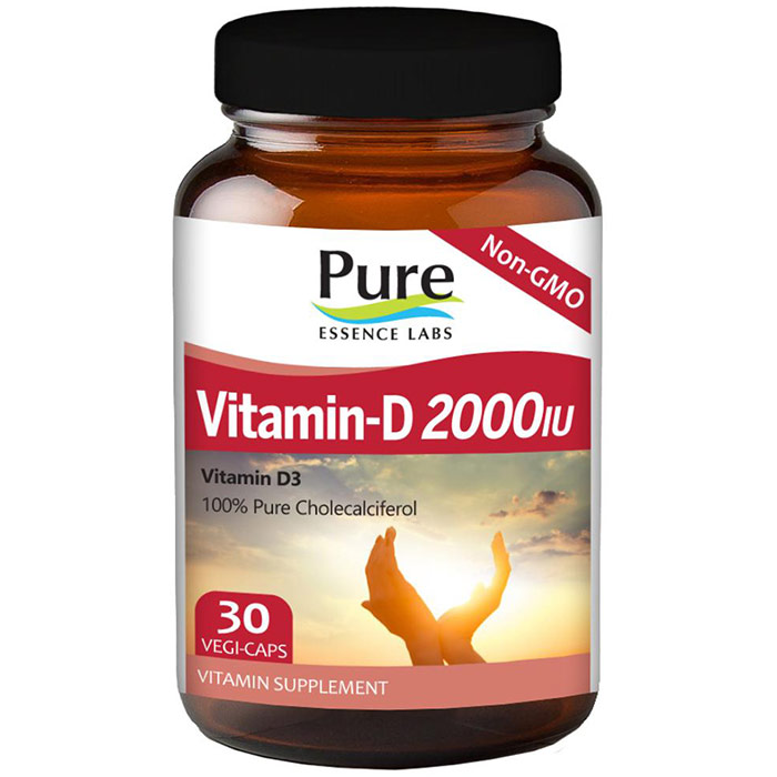 Vitamin-D 2000 IU D3, 30 Vegetarian Capsules, Pure Essence Labs