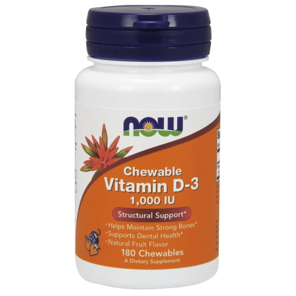 Vitamin D-3 1000 IU Chewable, 180 Lozenges, NOW Foods