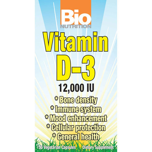 Vitamin D-3 12,000 IU, 50 Vegetarian Capsules, Bio Nutrition Inc.