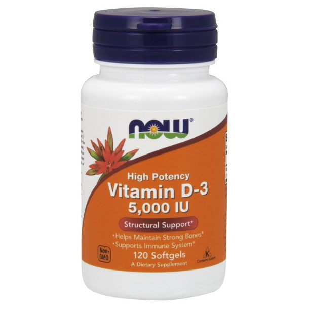Vitamin D-3 5000 IU (Olive Oil Base), 120 Softgels, NOW Foods
