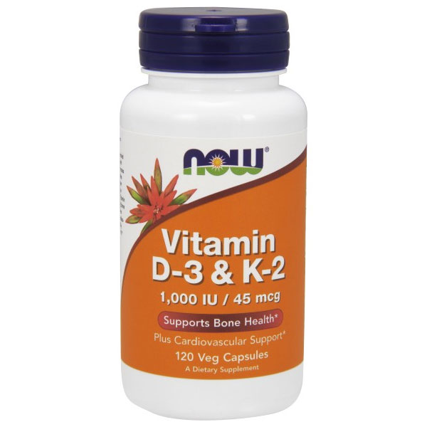 Vitamin D-3 & K-2 1000 IU/45 mcg, 120 Vcaps, NOW Foods