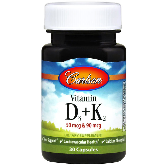 Vitamin D3 + K2, 30 Capsules, Carlson Labs