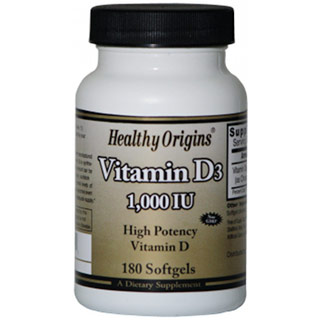 Vitamin D3 1000 IU, 180 Softgels, Healthy Origins