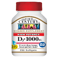Vitamin D3 1000 IU, 250 Softgels, 21st Century HealthCare