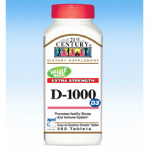 Vitamin D3 1000 IU, D-1000, 500 Tablets, 21st Century HealthCare