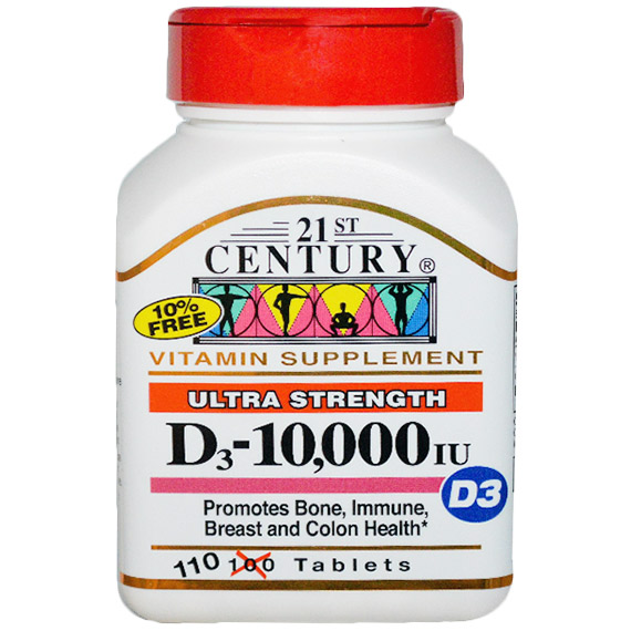 Vitamin D3 10000 IU Ultra Strength, 110 Tablets, 21st Century HealthCare