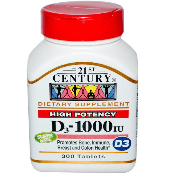Vitamin D3 1000 IU, 300 Tablets, 21st Century HealthCare