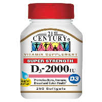 Vitamin D3 2000 IU, 250 Softgels, 21st Century HealthCare