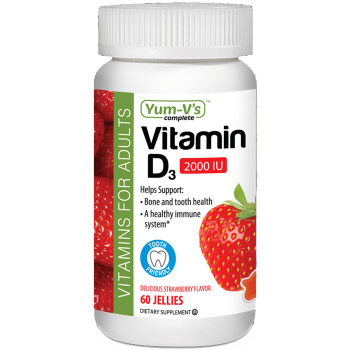 Chewable Vitamin D3 2000 IU for Adults, Strawberry Flavor, 60 Jellies, Yum-Vs Complete