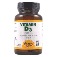 Vitamin D3 2500 IU, 60 Softgels, Country Life