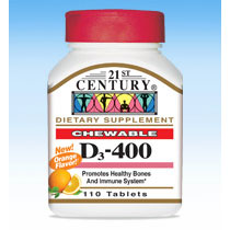 Vitamin D3 400 IU Chewable, Orange, 110 Tablets, 21st Century HealthCare