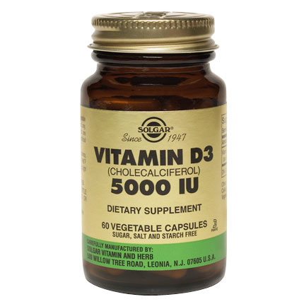 Vitamin D3 (Cholecalciferol) 5000 IU, 120 Vegetable Capsules, Solgar