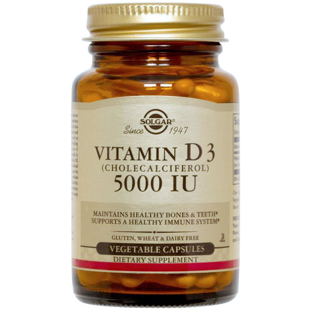 Vitamin D3 5000 IU (Cholecalciferol), 240 Vegetable Capsules, Solgar