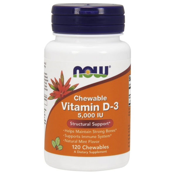 Vitamin D-3 5000 IU Chewable, 120 Lozenges, NOW Foods