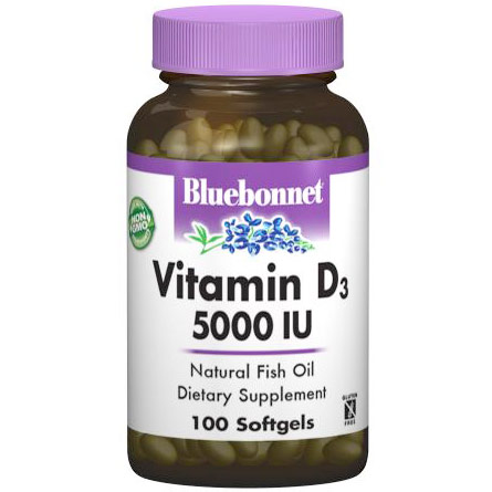 Vitamin D3 5000 IU, 100 Softgels, Bluebonnet Nutrition