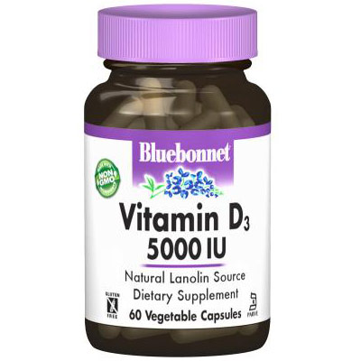 Vitamin D3 5000 IU, 120 Vegetable Capsules, Bluebonnet Nutrition