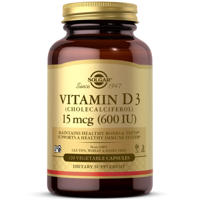 Vitamin D3 600 IU (Cholecalciferol), 120 Vegetable Capsules, Solgar