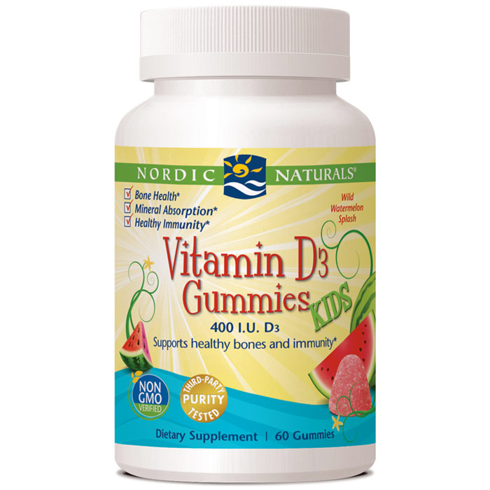 Vitamin D3 Gummies Kids, Chewable 400 IU, 60 Gummies, Nordic Naturals