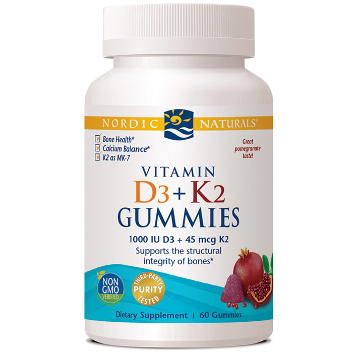 Vitamin D3 + K2 Gummies - Pomegranate, 60 Gummies, Nordic Naturals