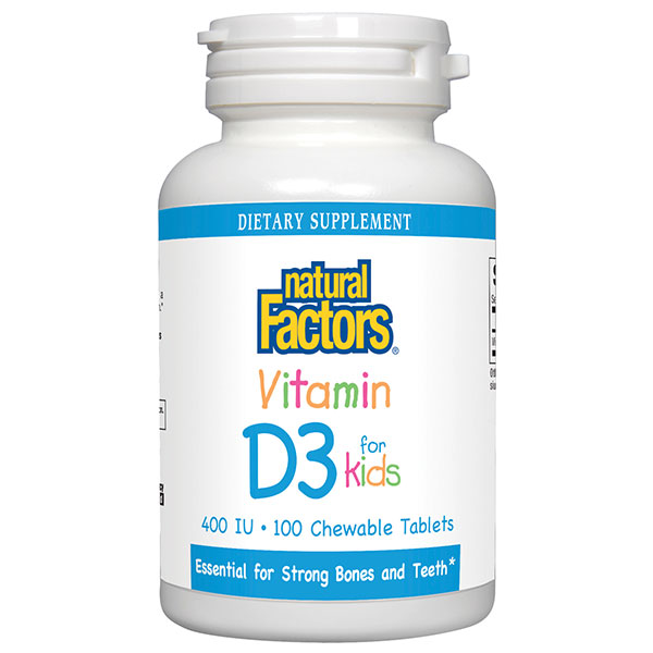 Vitamin D3 for Kids, 400 IU Chewable - Strawberry Flavor, 100 Tablets, Natural Factors