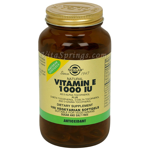 Vitamin E 1000 IU Vegetarian (1000 IU d-Alpha Tocopherols & Mixed Tocopherols), 100 Softgels, Solgar