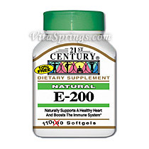 Vitamin E 200 IU D-Alpha Natural 110 Softgels, 21st Century Health Care