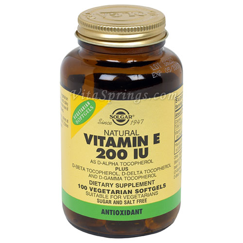 Vitamin E 200 IU Vegetarian (200 IU d-Alpha Tocopherols & Mixed Tocopherols), 100 Softgels, Solgar