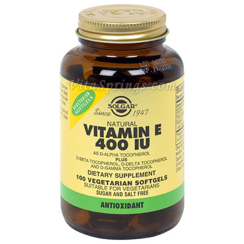 Vitamin E 400 IU Vegetarian (400 IU d-Alpha Tocopherols & Mixed Tocopherols), 100 Softgels, Solgar