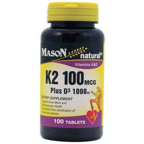 Vitamin K2 100 mcg Plus D3 1000 IU, 100 Tablets, Mason Natural