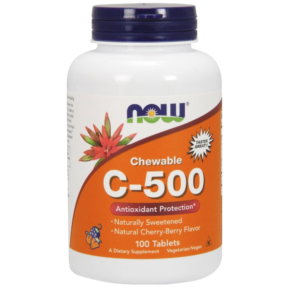 NOW Foods Vitamin C-500 Chewable Cherry, 100 Lozenges, NOW Foods