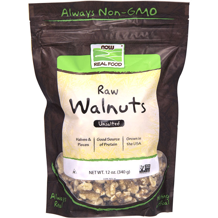 Raw Walnuts, Unsalted, Halves & Pieces, 12 oz, NOW Foods