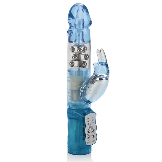 Waterproof Jack Rabbit Vibrator - Blue, 3 Rows of Floating Beads, California Exotic Novelties