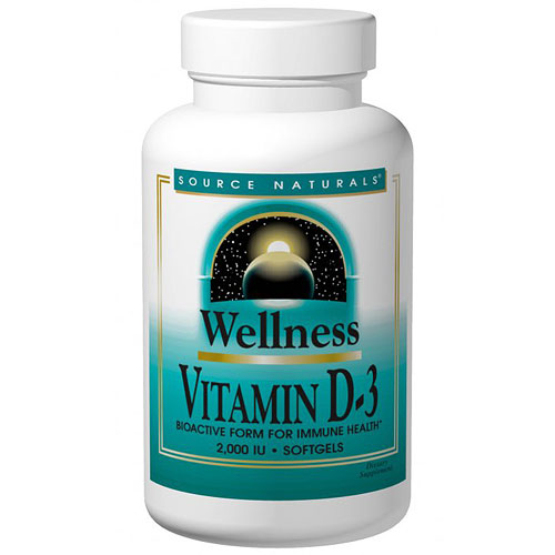 Wellness Vitamin D-3 2000 IU, 100 Softgels, Source Naturals