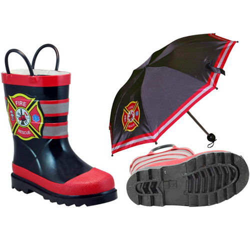 Western Chief Boys Rainboot & Umbrella Set - Fireman
