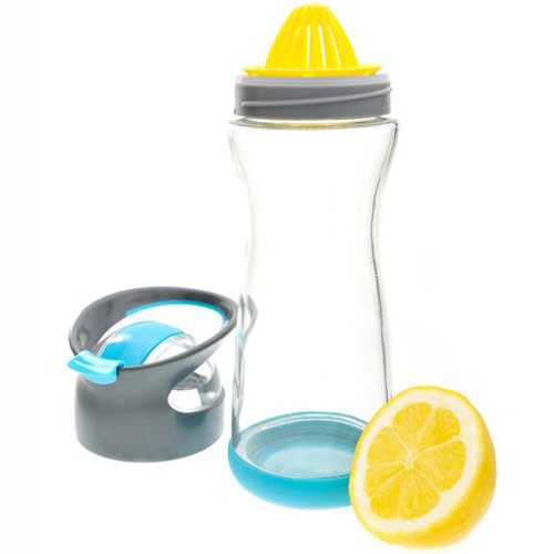 Wherever Water Lemon Water On-the-Go Glass Bottle, Blueberry, 20 oz, Full Circle Home