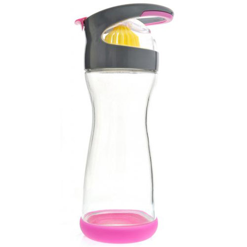 Wherever Water Lemon Water On-the-Go Glass Bottle, Raspberry Pink, 20 oz, Full Circle Home