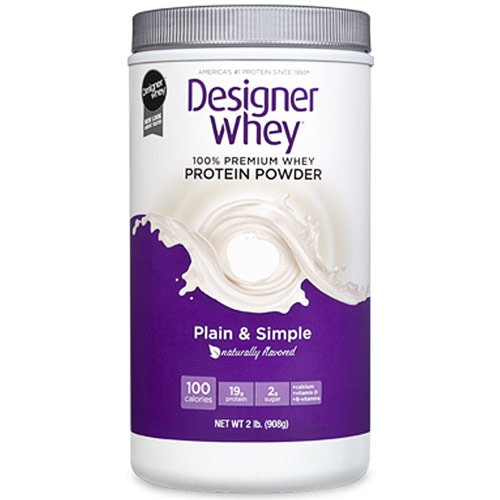 100% Premium Whey Protein Powder, Natural (Plain & Simple), 2 lb, Designer Whey