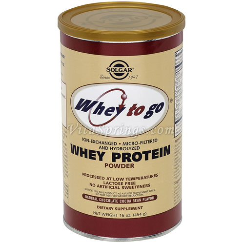 Whey To Go Protein Powder - Natural Chocolate Cocoa Bean Flavor, 16 oz, Solgar