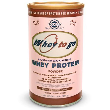 Whey To Go Protein Powder - Natural Strawberry Flavor, 16 oz, Solgar