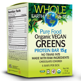 Whole Earth & Sea Organic Vegan Greens Protein Bar, 6 Bars/Box, Natural Factors