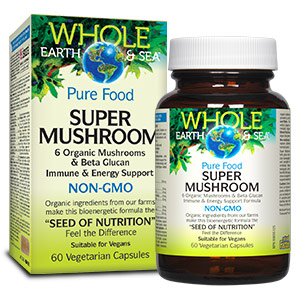 Whole Earth & Sea Super Mushroom, Value Size, 60 Vegetarian Capsules, Natural Factors